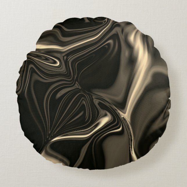 Metallic sepia undulations over dark background round cushion (Front)