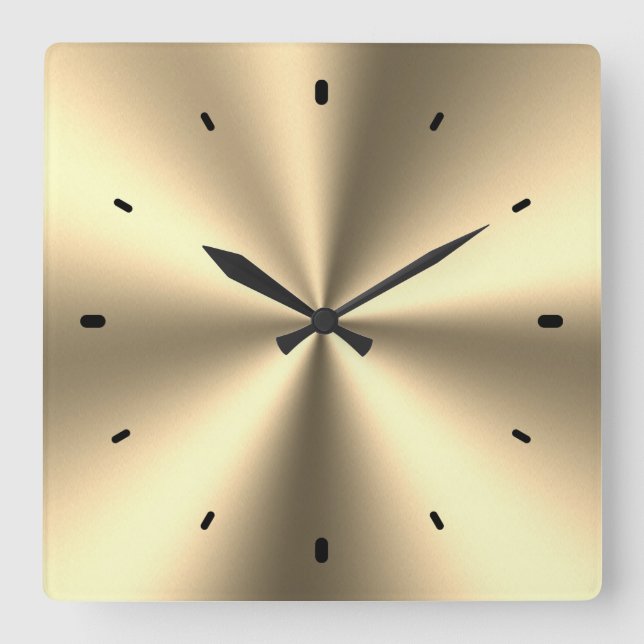 Metallic Shiny Pail Gold Stainless Steel Print Square Wall Clock (Front)