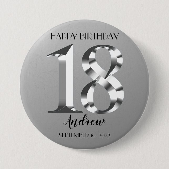 Metallic Silver 18th birthday 7.5 Cm Round Badge (Front)