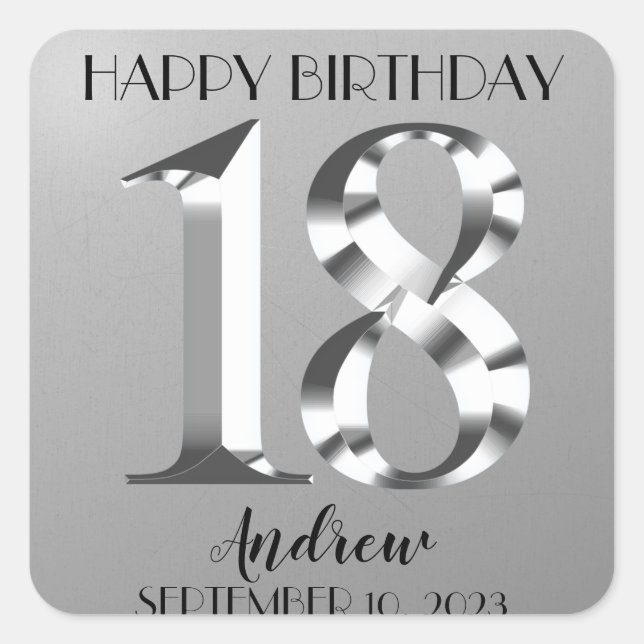 Metallic Silver 18th birthday Square Sticker (Front)