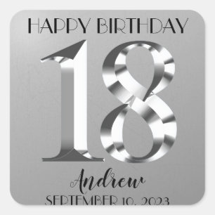 Metallic Silver 18th birthday Square Sticker