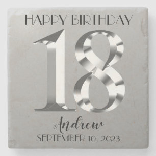Metallic Silver 18th birthday Stone Coaster