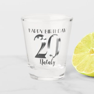 Metallic silver 20th birthday shot glass