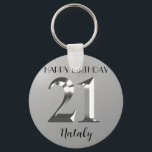 Metallic silver 21st birthday key ring<br><div class="desc">Happy 21st birthday. 21 years. Silver metallic label.</div>