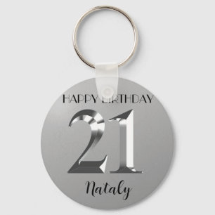 Metallic silver 21st birthday key ring