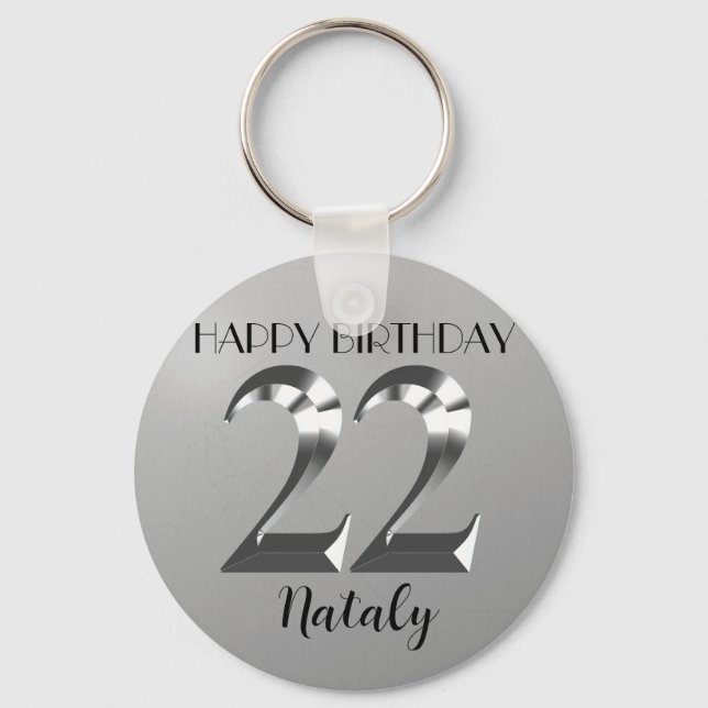 Metallic silver 22nd birthday key ring (Front)