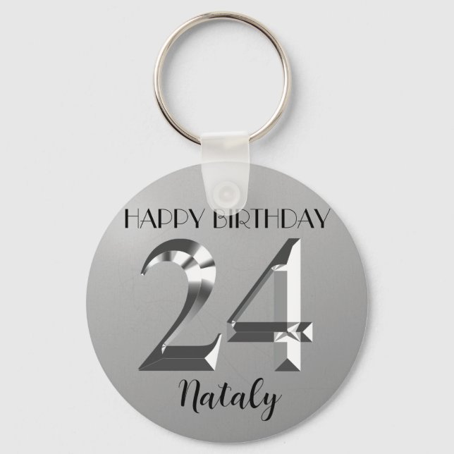 Metallic silver 24th birthday key ring (Front)