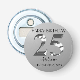 Metallic Silver 25th birthday Bottle Opener