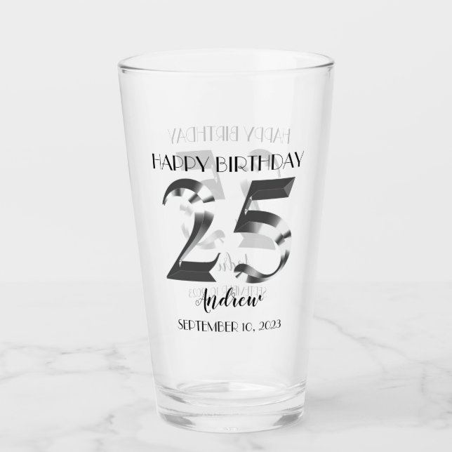 Metallic Silver 25th birthday Glass (Front)