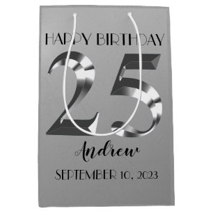Metallic Silver 25th birthday Medium Gift Bag