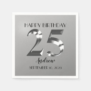 Metallic Silver 25th birthday Napkin