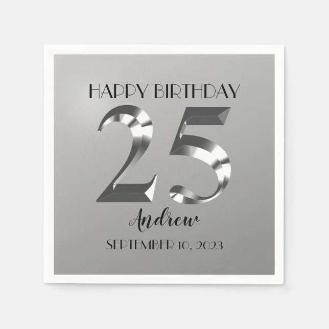 Metallic Silver 25th birthday Napkin (Front)