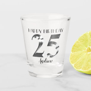 Metallic Silver 25th birthday Shot Glass