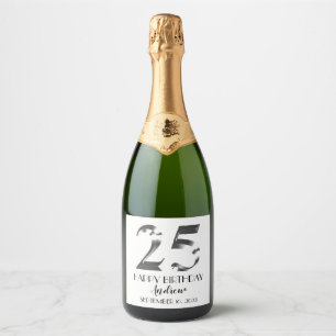 Metallic Silver 25th birthday Sparkling Wine Label