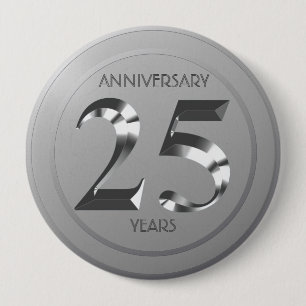 Metallic Silver 25th Wedding anniversary 10 Cm Round Badge