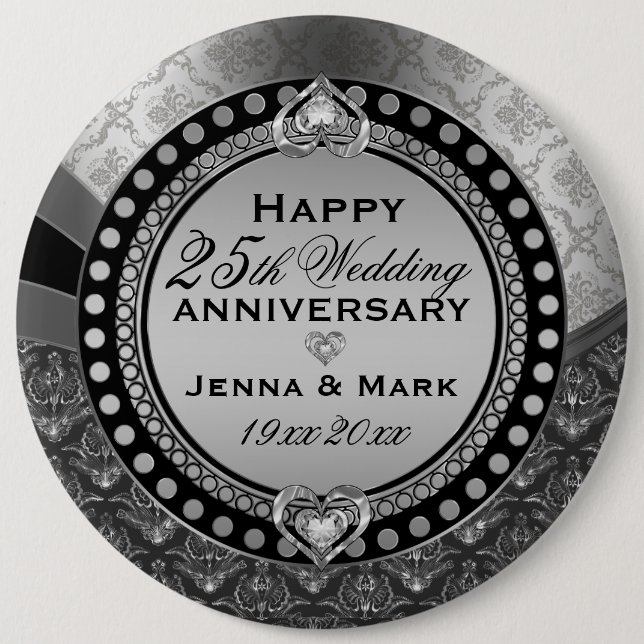 Metallic Silver 25th Wedding Anniversary 2 6 Cm Round Badge (Front)