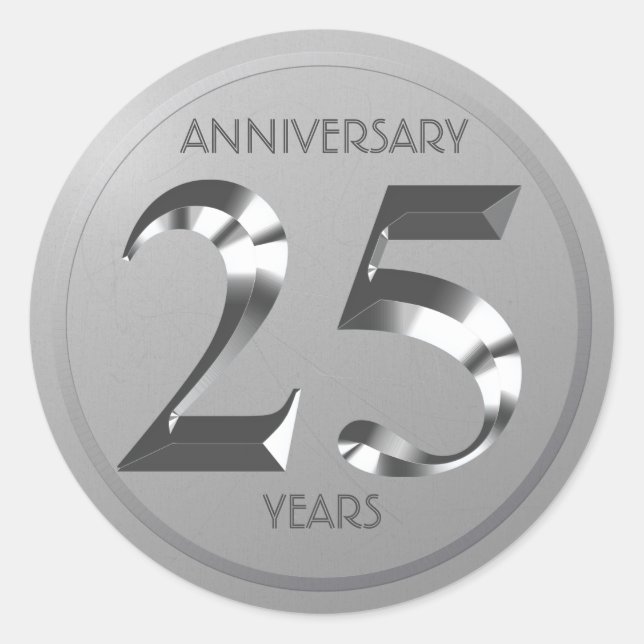 Metallic Silver 25th Wedding anniversary Classic Round Sticker (Front)