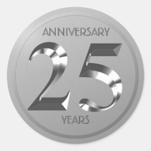Metallic Silver 25th Wedding anniversary Classic Round Sticker