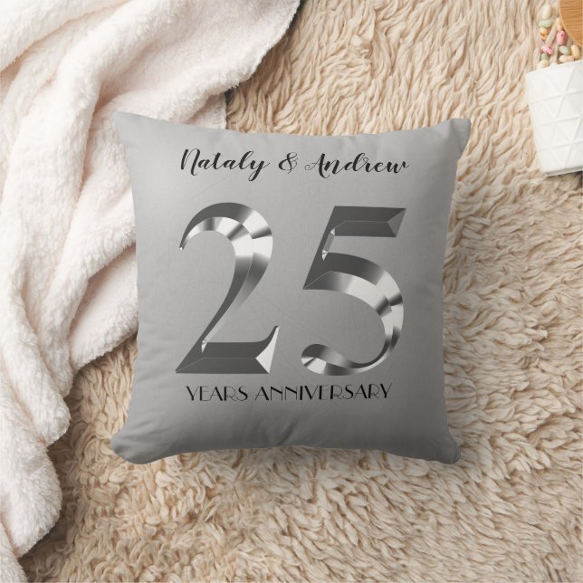 Metallic Silver 25th Wedding Anniversary Cushion (Blanket)
