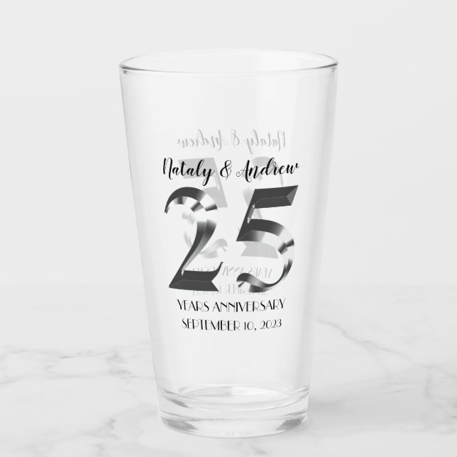 Metallic Silver 25th Wedding Anniversary Glass (Front)