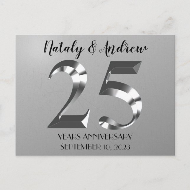 Metallic Silver 25th Wedding Anniversary Postcard (Front)