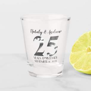 Metallic Silver 25th Wedding Anniversary Shot Glass