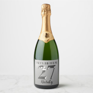 Metallic silver 27th birthday sparkling wine label