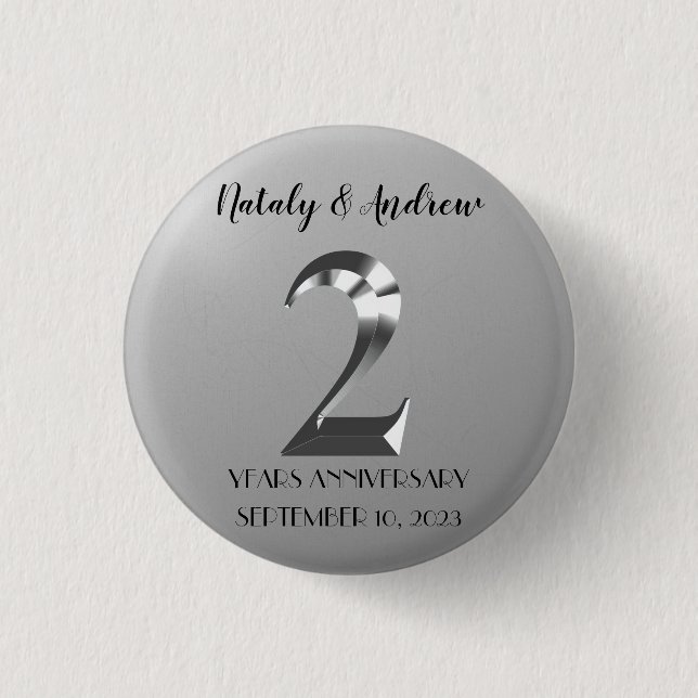 Metallic Silver 2th Wedding Anniversary 3 Cm Round Badge (Front)