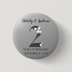 Metallic Silver 2th Wedding Anniversary 3 Cm Round Badge