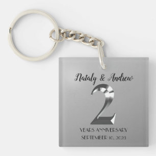 Metallic Silver 2th Wedding Anniversary Key Ring