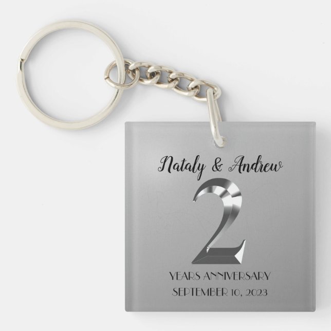 Metallic Silver 2th Wedding Anniversary Key Ring (Front)
