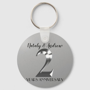 Metallic Silver 2th Wedding Anniversary Key Ring