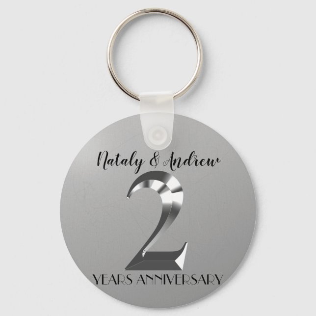 Metallic Silver 2th Wedding Anniversary Key Ring (Front)