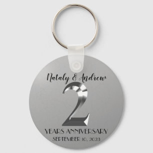 Metallic Silver 2th Wedding Anniversary Key Ring