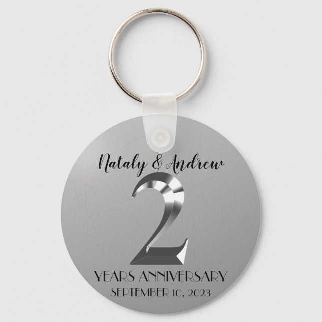 Metallic Silver 2th Wedding Anniversary Key Ring (Front)