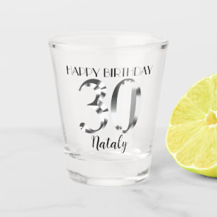 Metallic silver 30th birthday shot glass