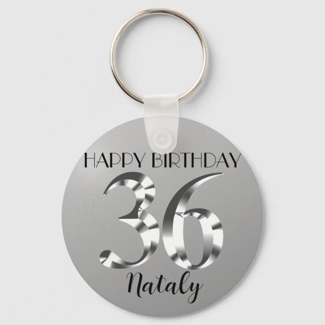 Metallic silver 36th birthday key ring (Front)