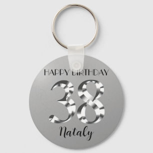 Metallic silver 38th birthday key ring