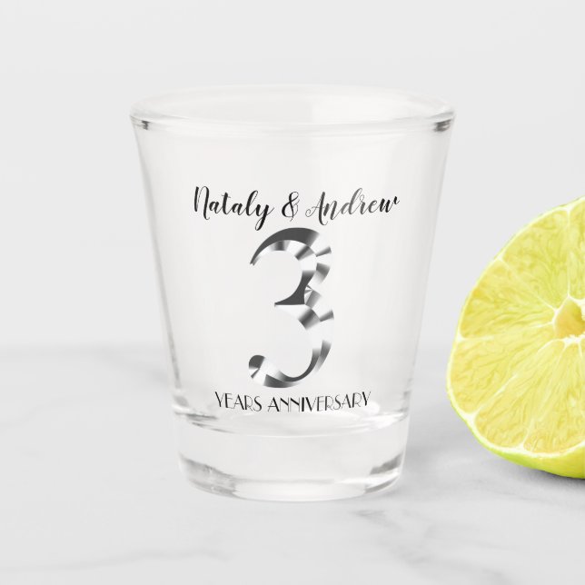 Metallic Silver 3rd Wedding Anniversary Shot Glass (Front)