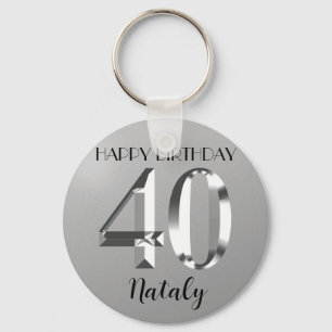 Metallic silver 40th birthday key ring