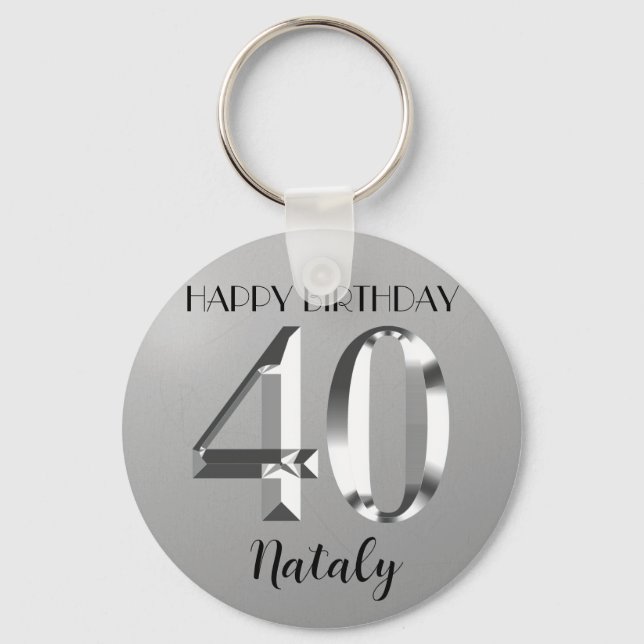Metallic silver 40th birthday key ring (Front)