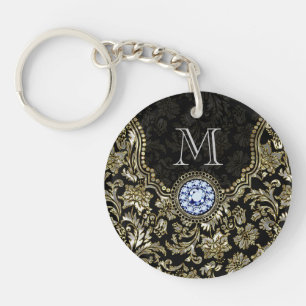 Metallic Silver And Gold Floral Damasks Key Ring