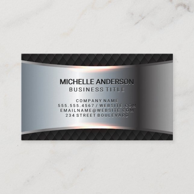 Metallic Silver Banner | Black Tiling Business Card (Front)