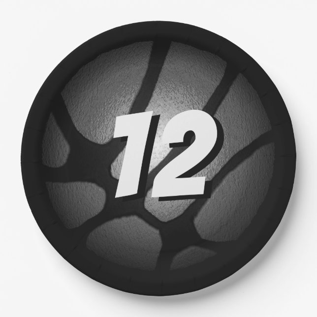 Metallic Silver Black Basketball Ball Birthday Paper Plate (Front)