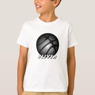 Metallic Silver Black Basketball Ball Name T-Shirt