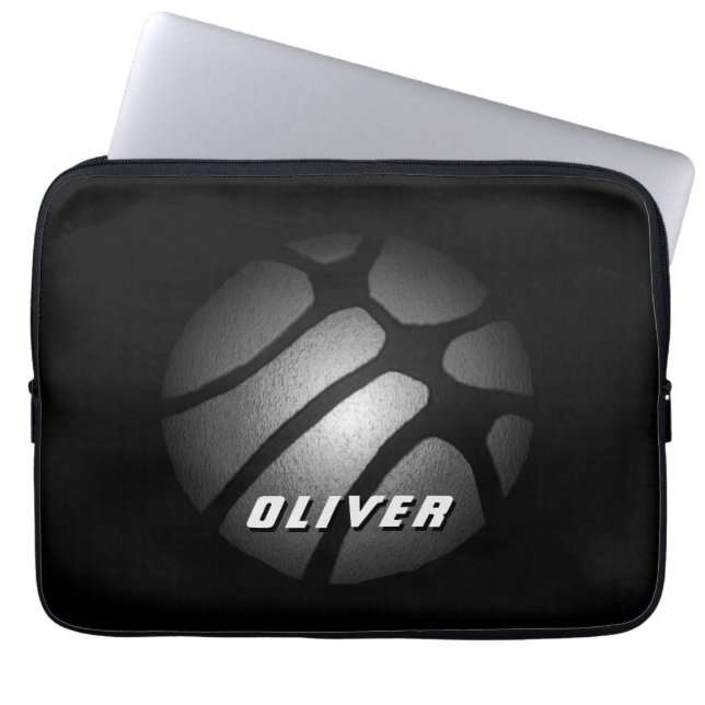 Metallic Silver Black Basketball Ball Sports  Lapt Laptop Sleeve (Front)