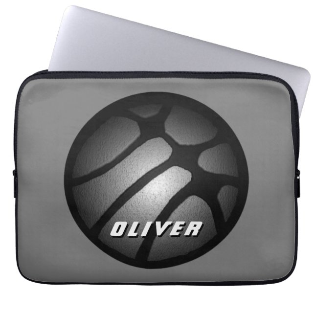 Metallic Silver Black Basketball Ball Sports  Laptop Sleeve (Front)