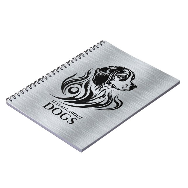 Metallic Silver Black Ornamental Beagle Head Notebook (Left Side)