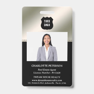 Metallic Silver & Black Real Estate Realtor Name ID Badge