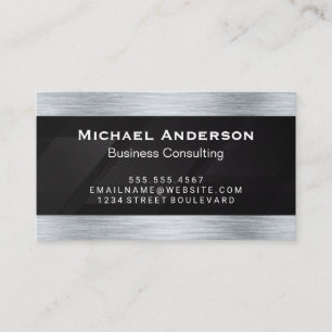 Metallic Silver Brushed Black Stripes Line Business Card